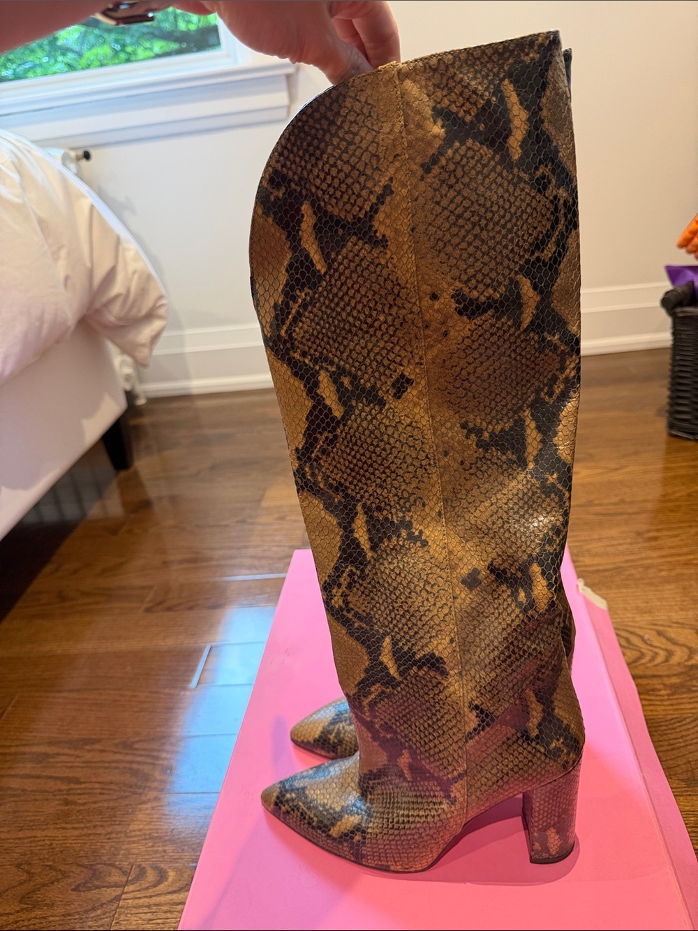 Paris Texas Brown and Black Snakeskin Knee-High Heeled Boots